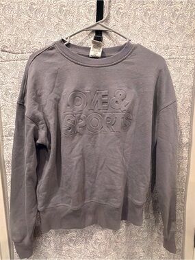 Embossed Love & Sports Crewneck Sweater - Gray. used sign worn